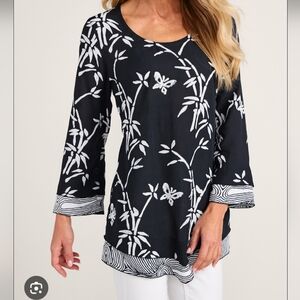 Soft Surroundings‎ Bamboo Bella Top Tunic Size Medium Black White